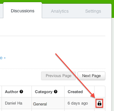 Discussions tab close button